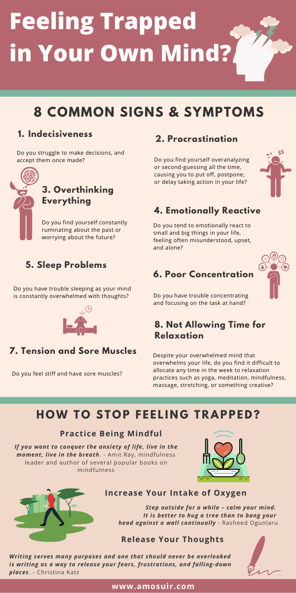Feeling trapped in your own mind - 8 common signs and how to stop feeling trapped infographic